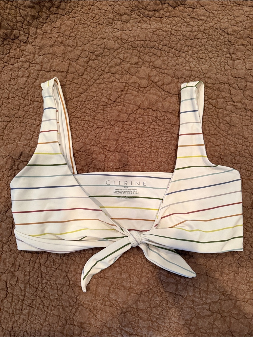 Citrine Striped Tie-Front Bikini Top - Multi Stripe on White